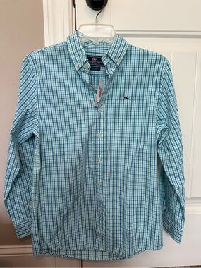 Vineyard Vines Boy’s Green & Blue Plaid Button-Down Shirt